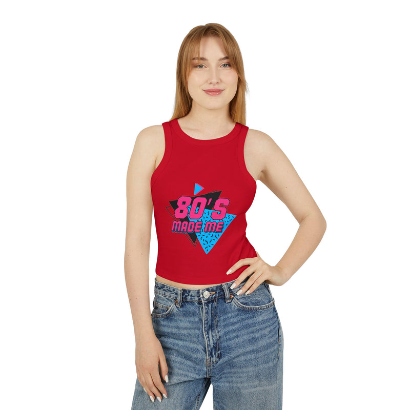 A side-angle shot of a person wearing the vintage-style tank top, emphasizing the fitted silhouette and the cut of the racerback.